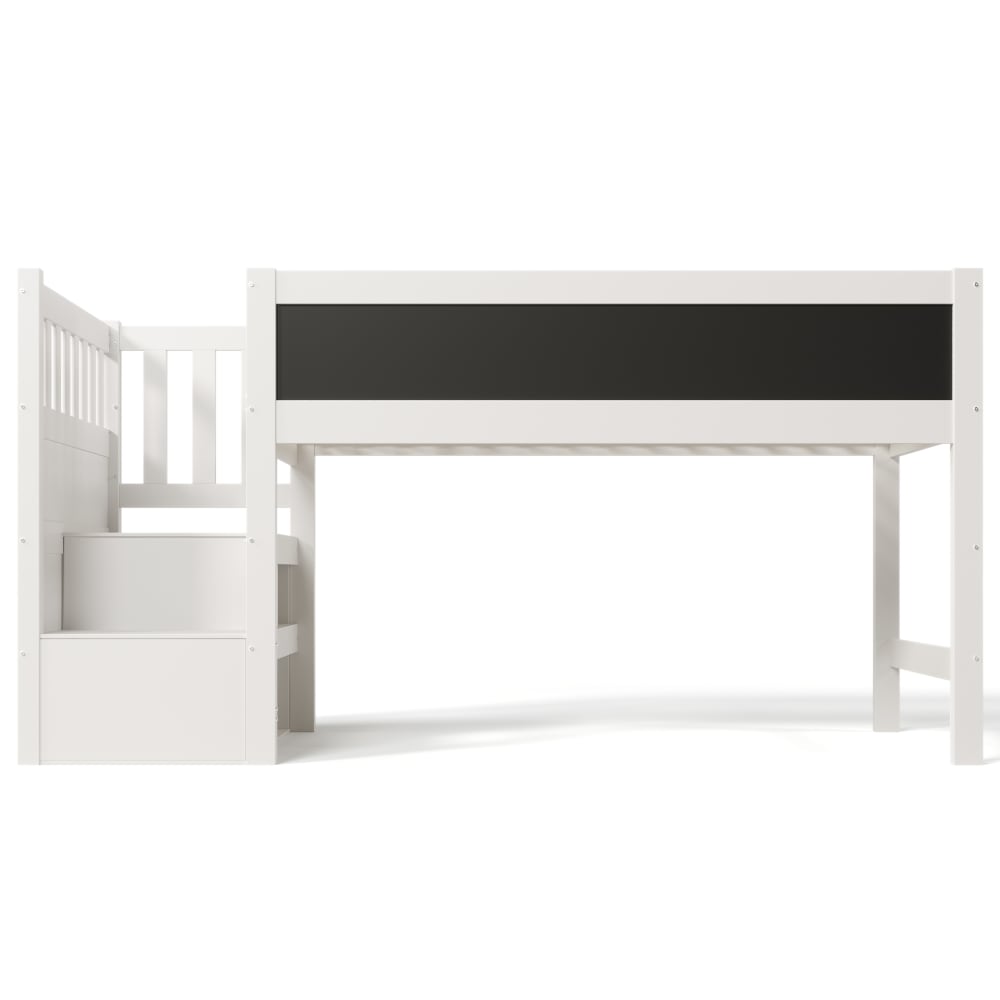 Lit mezzanine en bois blanc avec tableau et rangement 90 x 200 cm