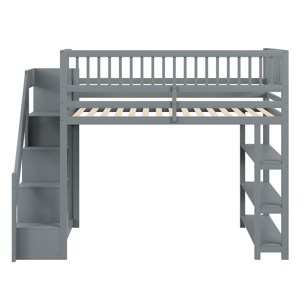 Lit mezzanine en bois gris avec espace de rangement 90 x 200 cm