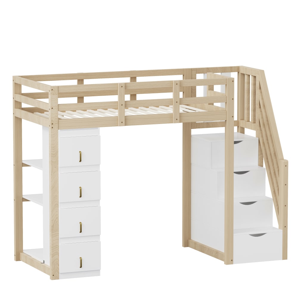 Lit mezzanine en bois massif avec rangements 90 x 200 cm