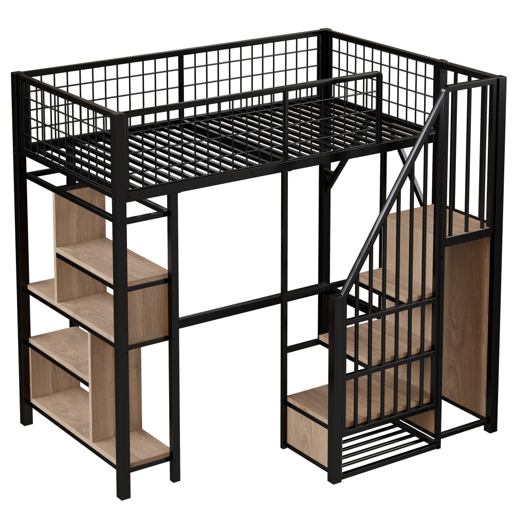 Lit mezzanine en métal noir avec rangements 90 x 200 cm