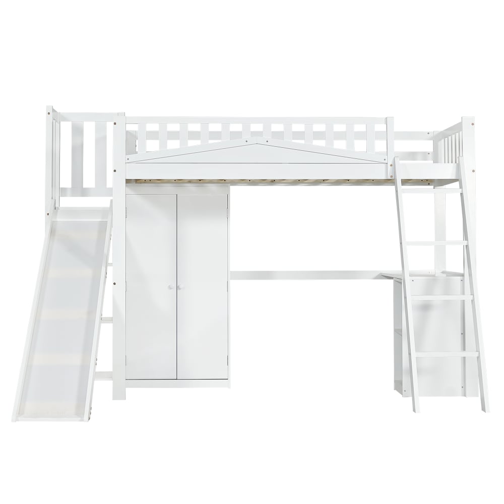Lit superposé en pin blanc avec table et armoire 90 x 200 cm
