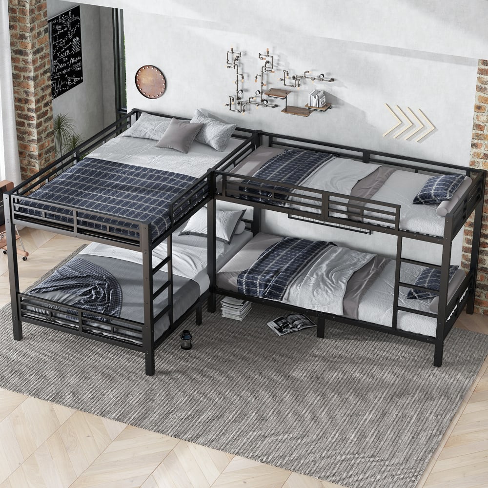 OKWISH Etagenbett aus Eisen mit dreistufiger Leiter 90/140x200 cm, schwarz Metall Baby