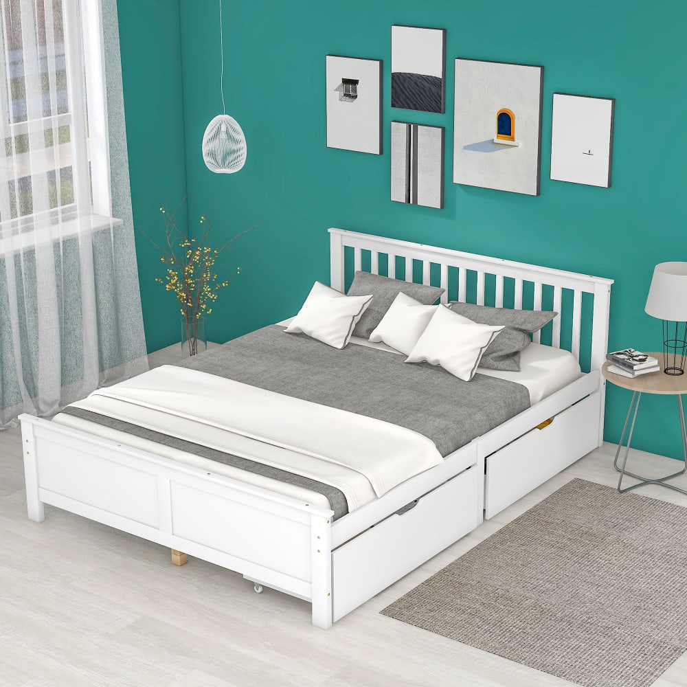 OKWISH Jugendbett aus Kiefer mit Schubladen 140x200 cm,weiß Holz Baby