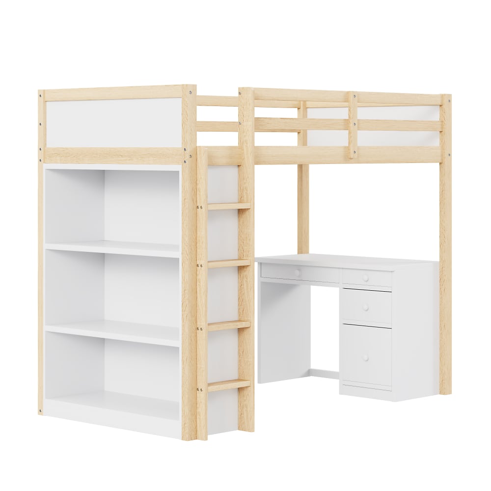 Lit mezzanine en bois avec bureau et rangement 90 x 200 cm