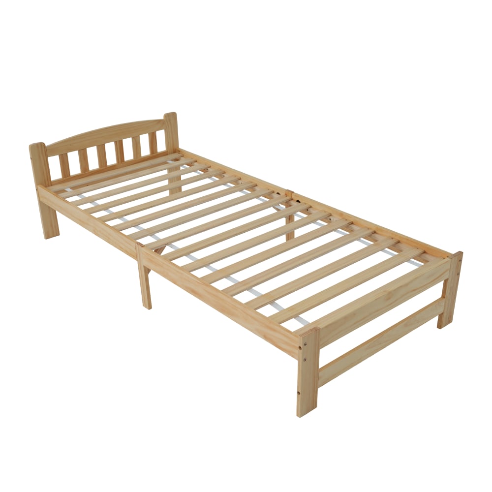 OKWISH Einzelbett aus Kiefer mit Kopfteil und Lattenrost 90x200 cm,natur BRAUN HOLZ Baby