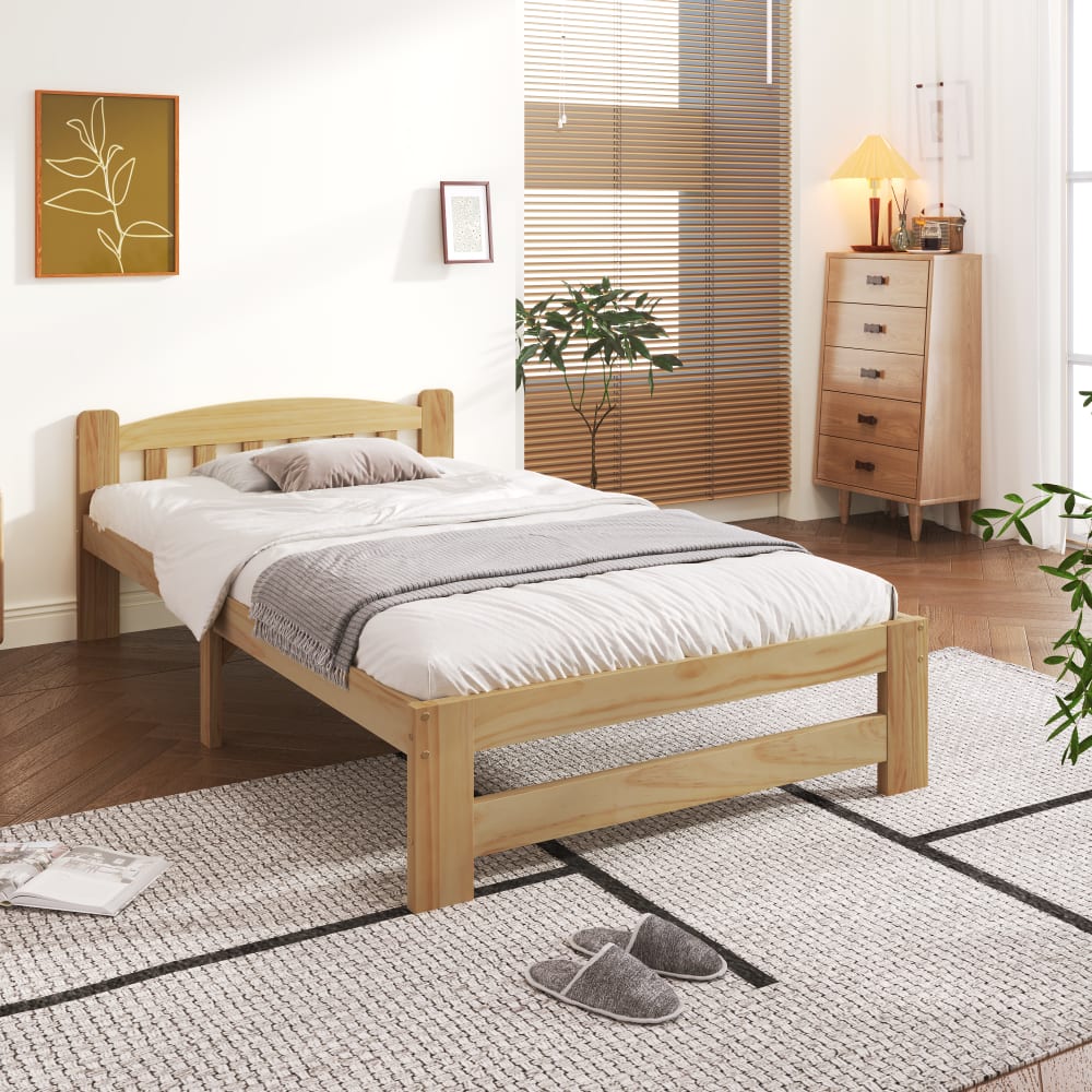 Einzelbett aus Kiefer mit Kopfteil und Lattenrost 90x200 cm,natur