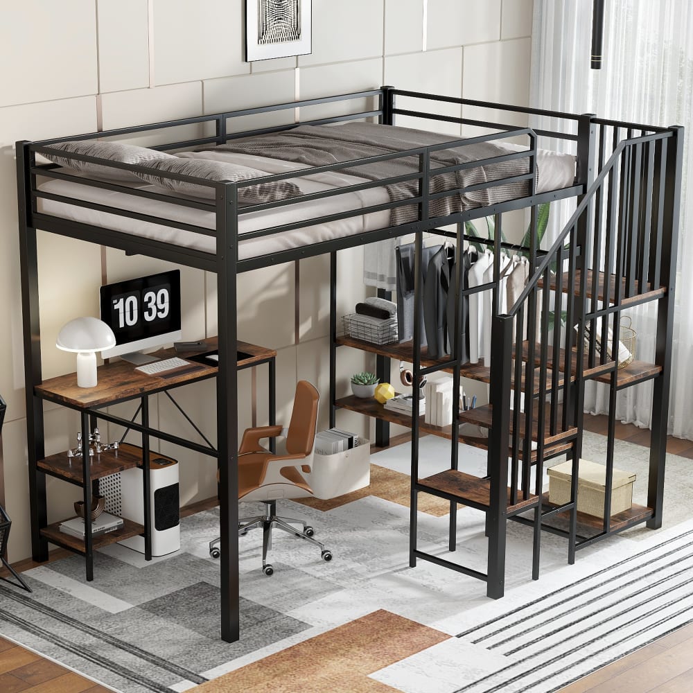 Etagenbett aus Eisen mit Tisch und Stauraum 120x200 cm,schwarz -