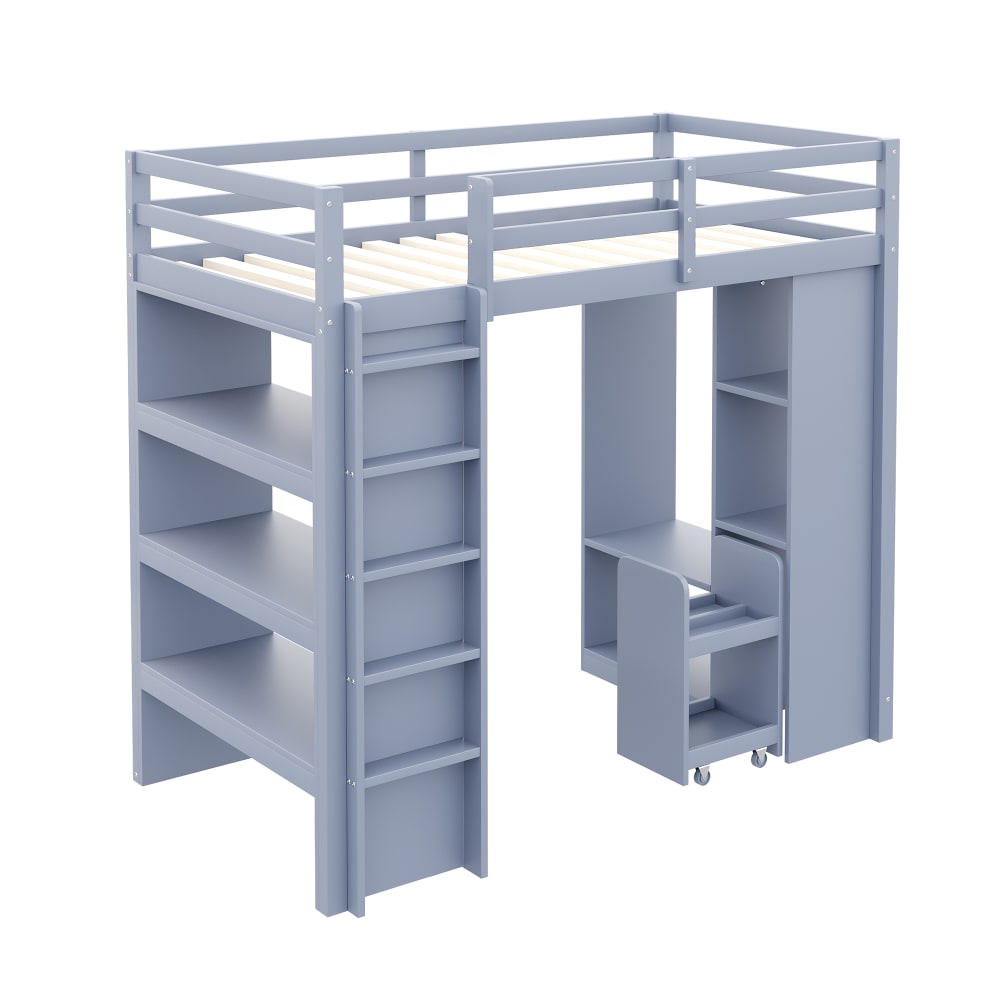 Lit mezzanine en bois gris avec rangements 90 x 200 cm