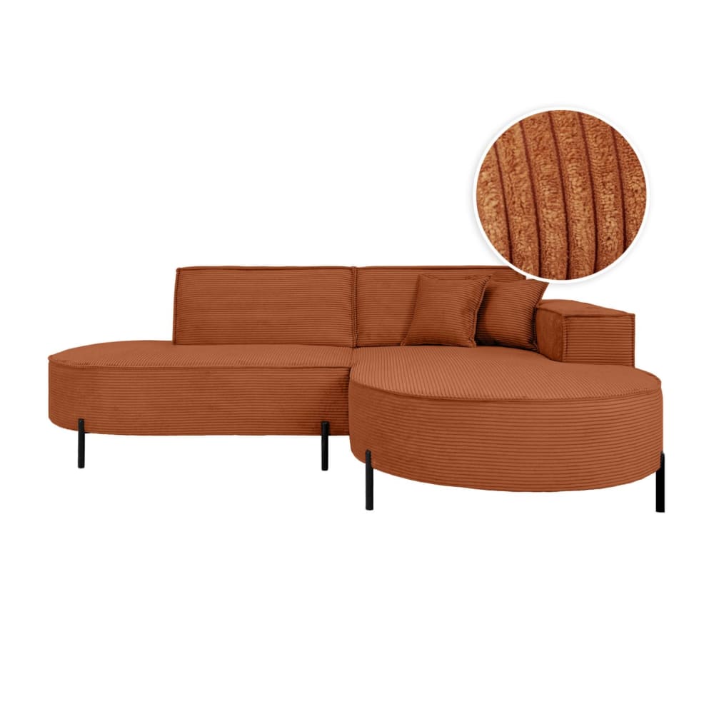 Canapé d'angle droit 4 places MARLON en velours côtelé terracotta