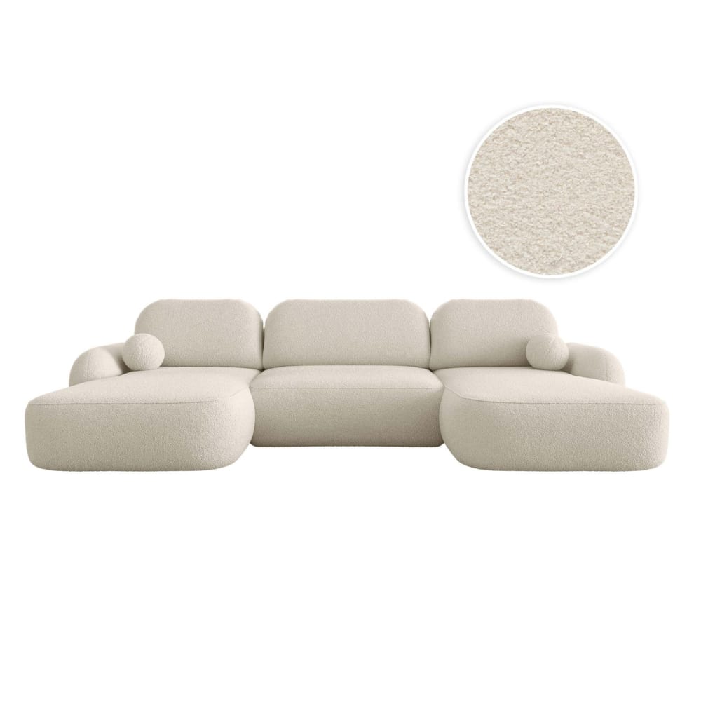 Canapé panoramique convertible 6p MILLY en tissu bouclette beige