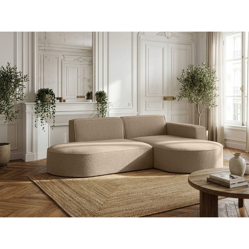 Canapé d'angle droit 4 places MARLA en tissu bouclette - Taupe