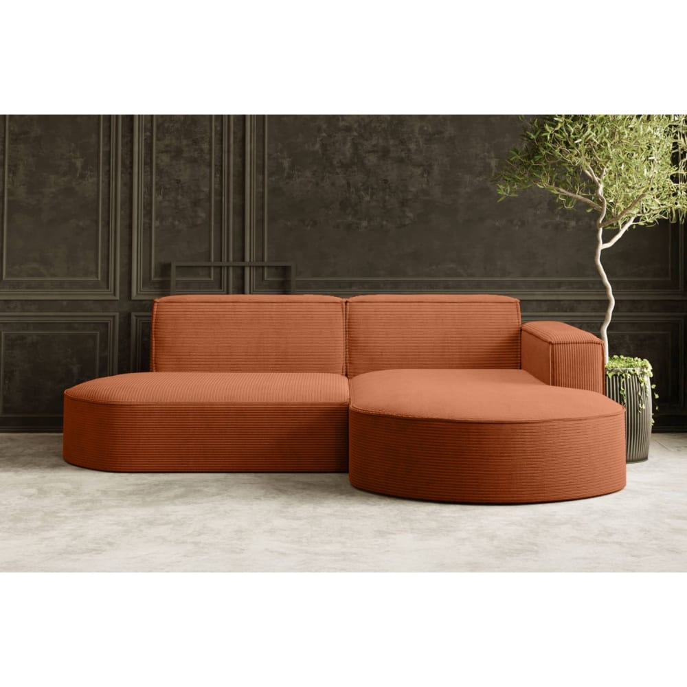 Canapé d'angle droit 4 places MARLA en velours côtelé - Terracotta