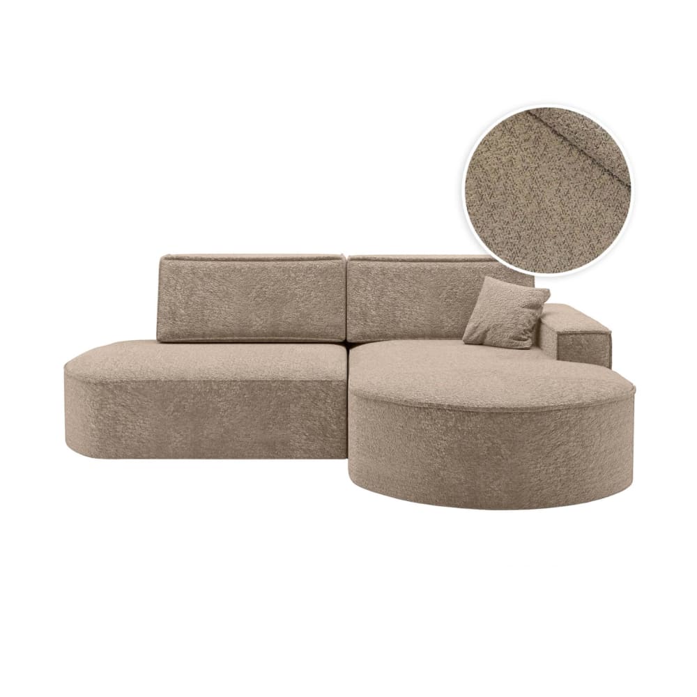 Canapé d'angle droit convertible 4pl MARLO en tissu chenille taupe