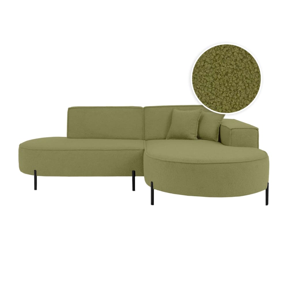 Canapé d'angle droit 4 places MARLON en tissu bouclette vert kaki
