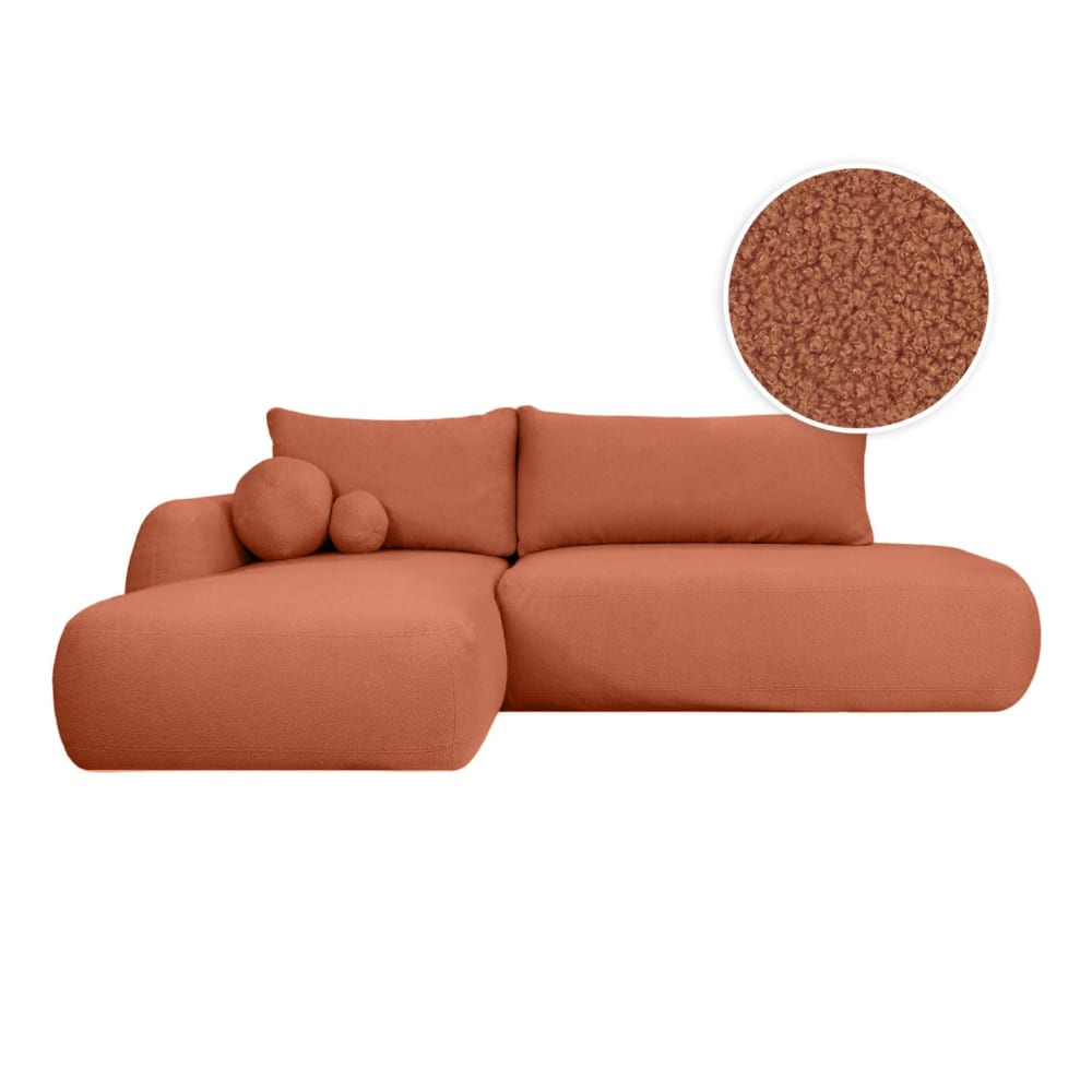 Canapé d'angle gauche convertible 5p FABIO en tissu bouclé terracotta