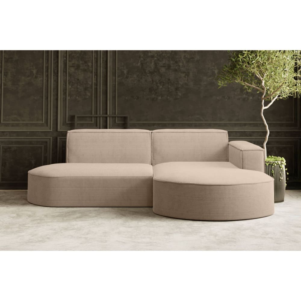 Canapé d'angle droit 4 places MARLA en velours côtelé - Taupe