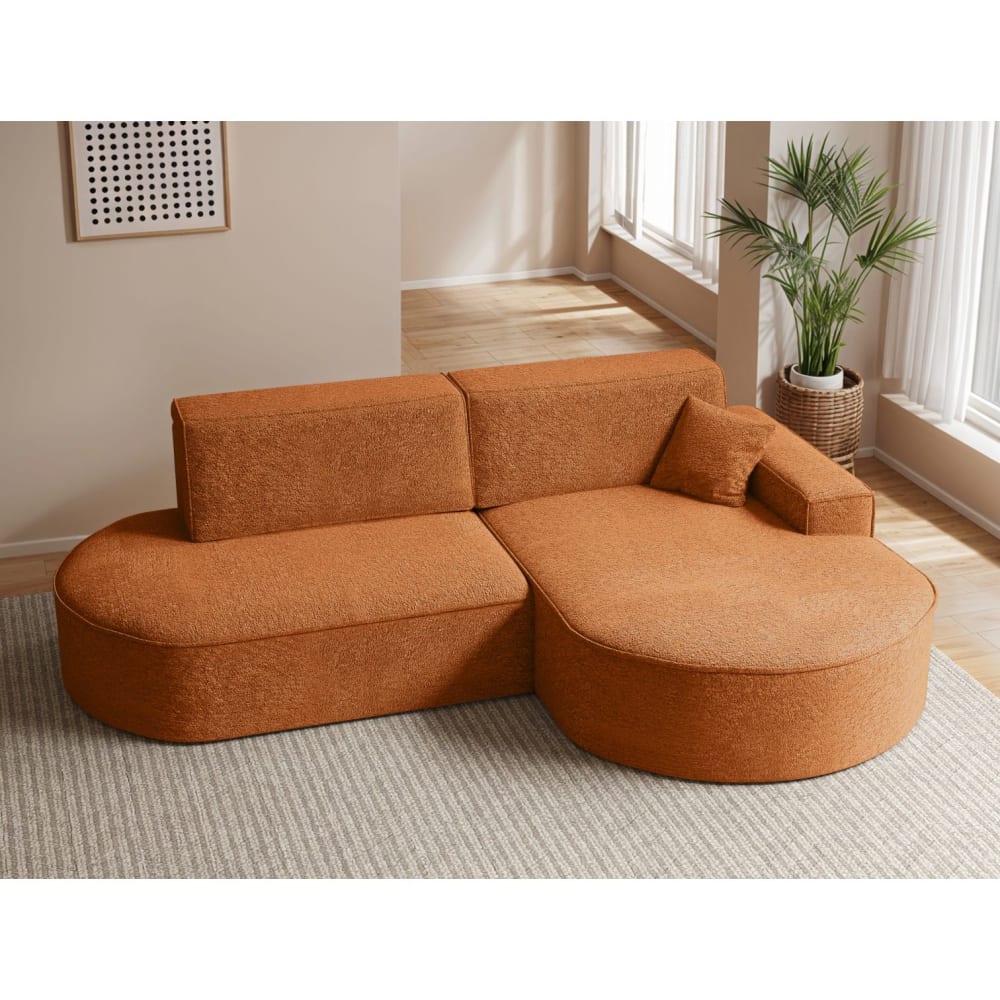 Canapé d'angle droit convertible 4pl MARLO tissu chenille terracotta
