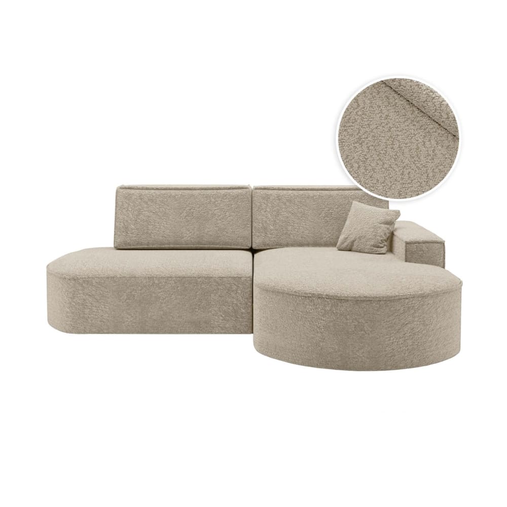 Canapé d'angle droit convertible 4pl MARLO en tissu chenille beige