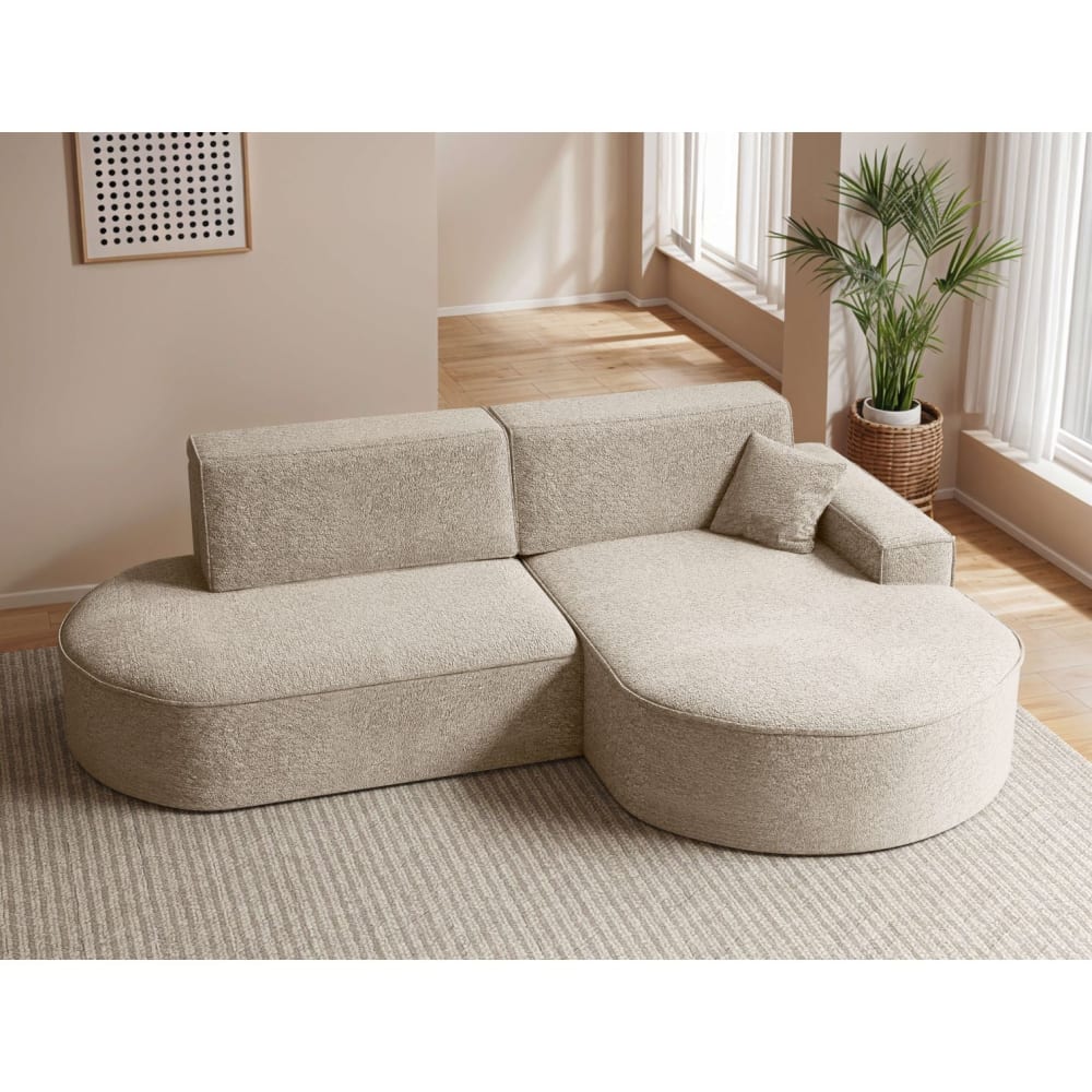 Canapé d'angle droit convertible 4pl marlo en tissu chenille beige