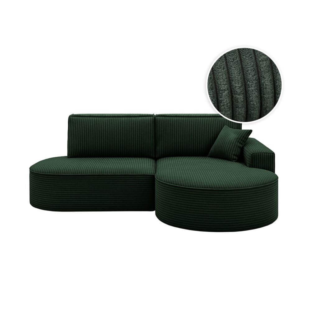 Canapé d'angle droit convertible 4pl MARLO velours côtelé vert foncé