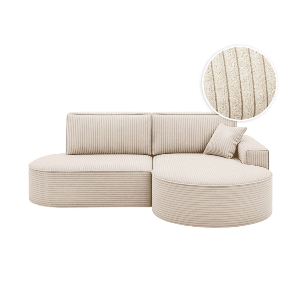 Canapé d'angle droit convertible 4places MARLO en velours cotelé beige