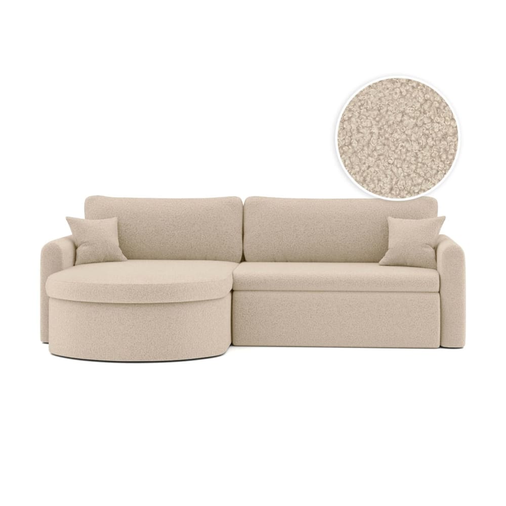 Canapé d'angle reversible convertible 4p VERA en tissu bouclette beige