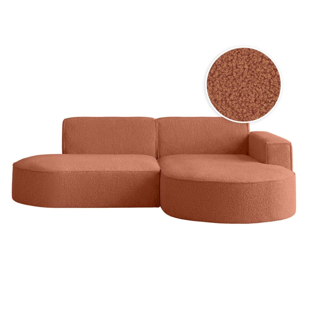 Canapé d'angle droit 4 places MARLA en tissu bouclette - Terracotta
