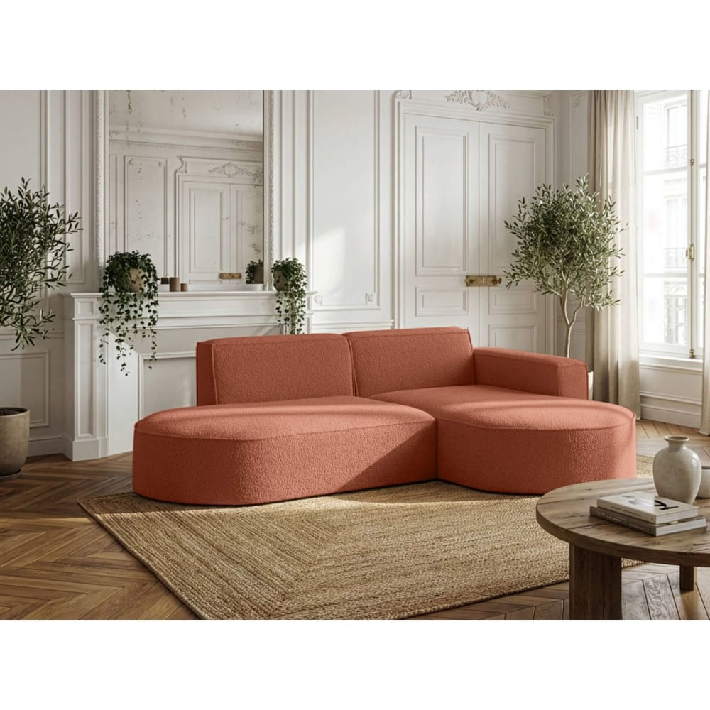 Canapé d'angle droit 4 places MARLA en tissu bouclette - Terracotta