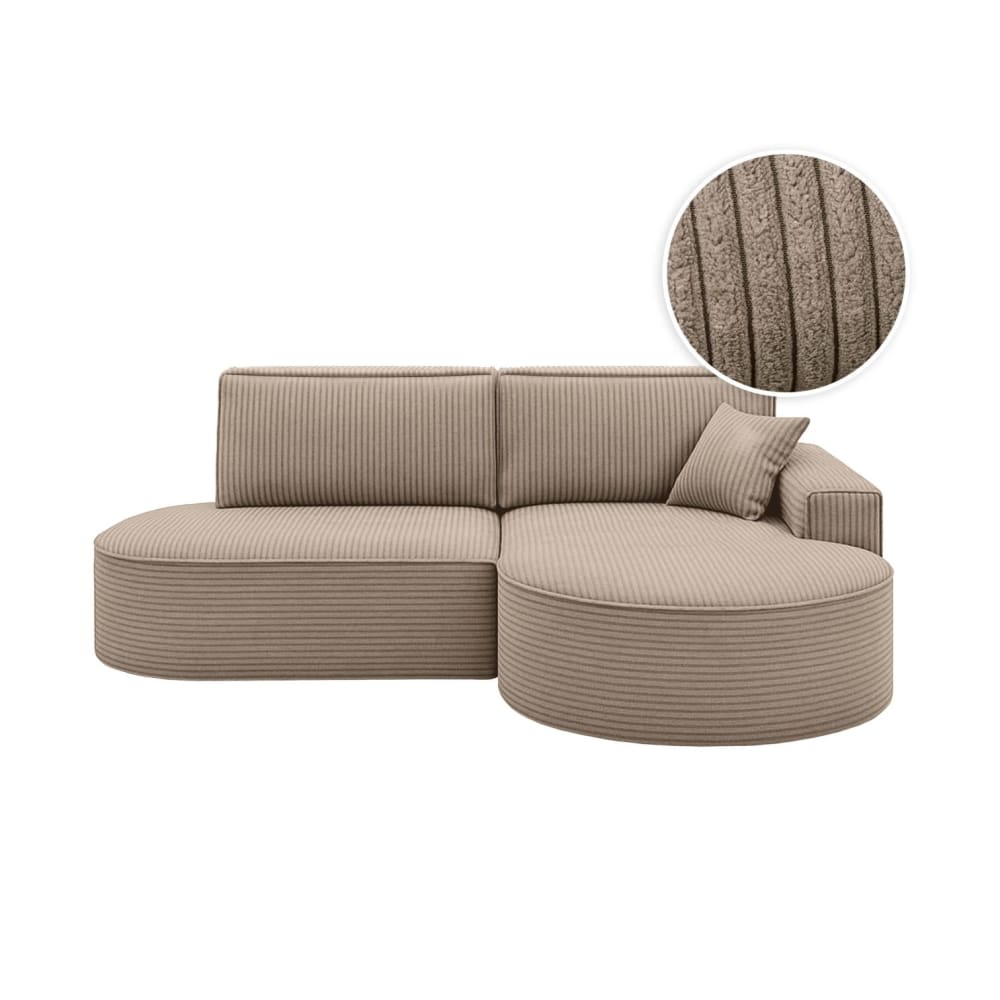 Canapé d'angle droit convertible 4places MARLO en velours cotelé taupe