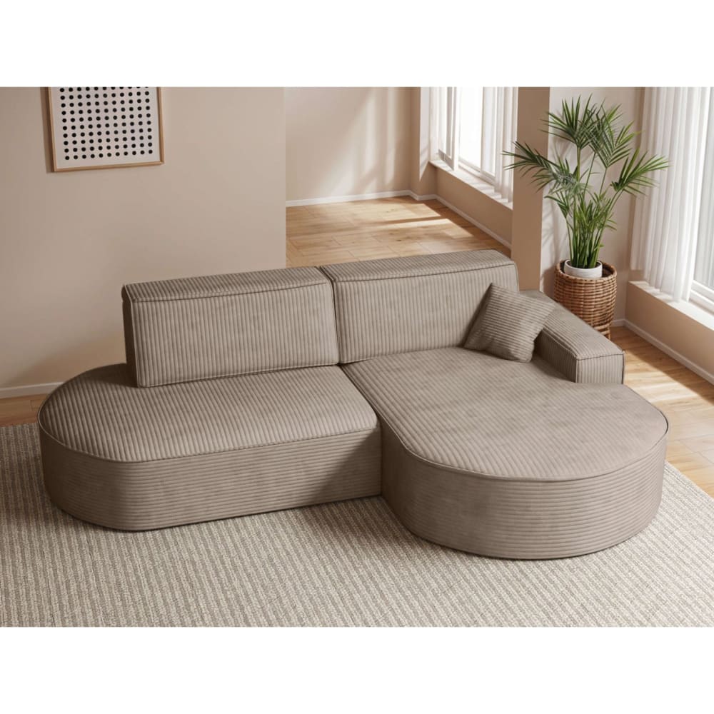 Canapé d'angle droit convertible 4places MARLO en velours cotelé taupe