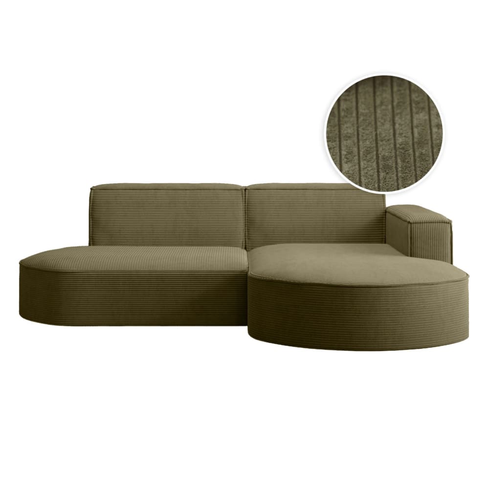 Canapé d'angle droit 4 places MARLA en velours côtelé - Vert kaki