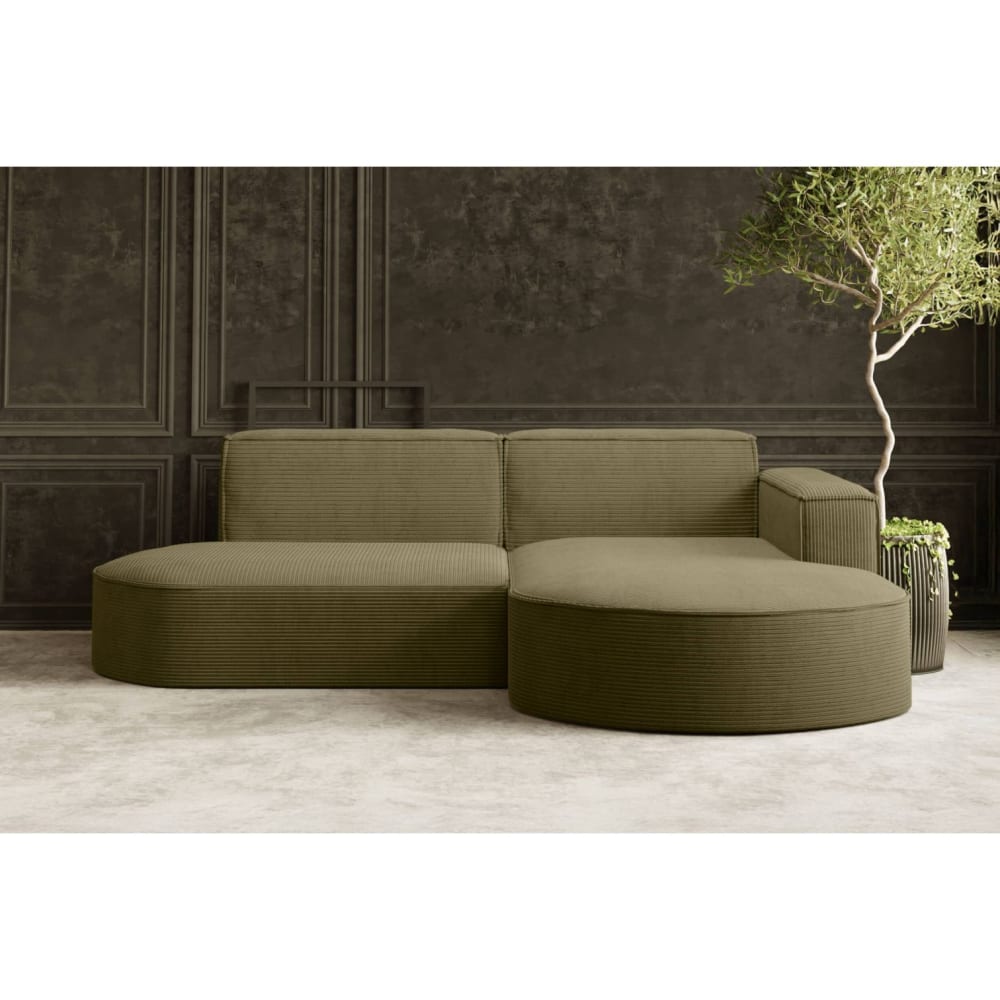Canapé d'angle droit 4 places MARLA en velours côtelé - Vert kaki