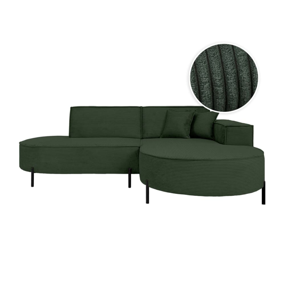 Canapé d'angle droit 4 places MARLON en velours côtelé vert foncé