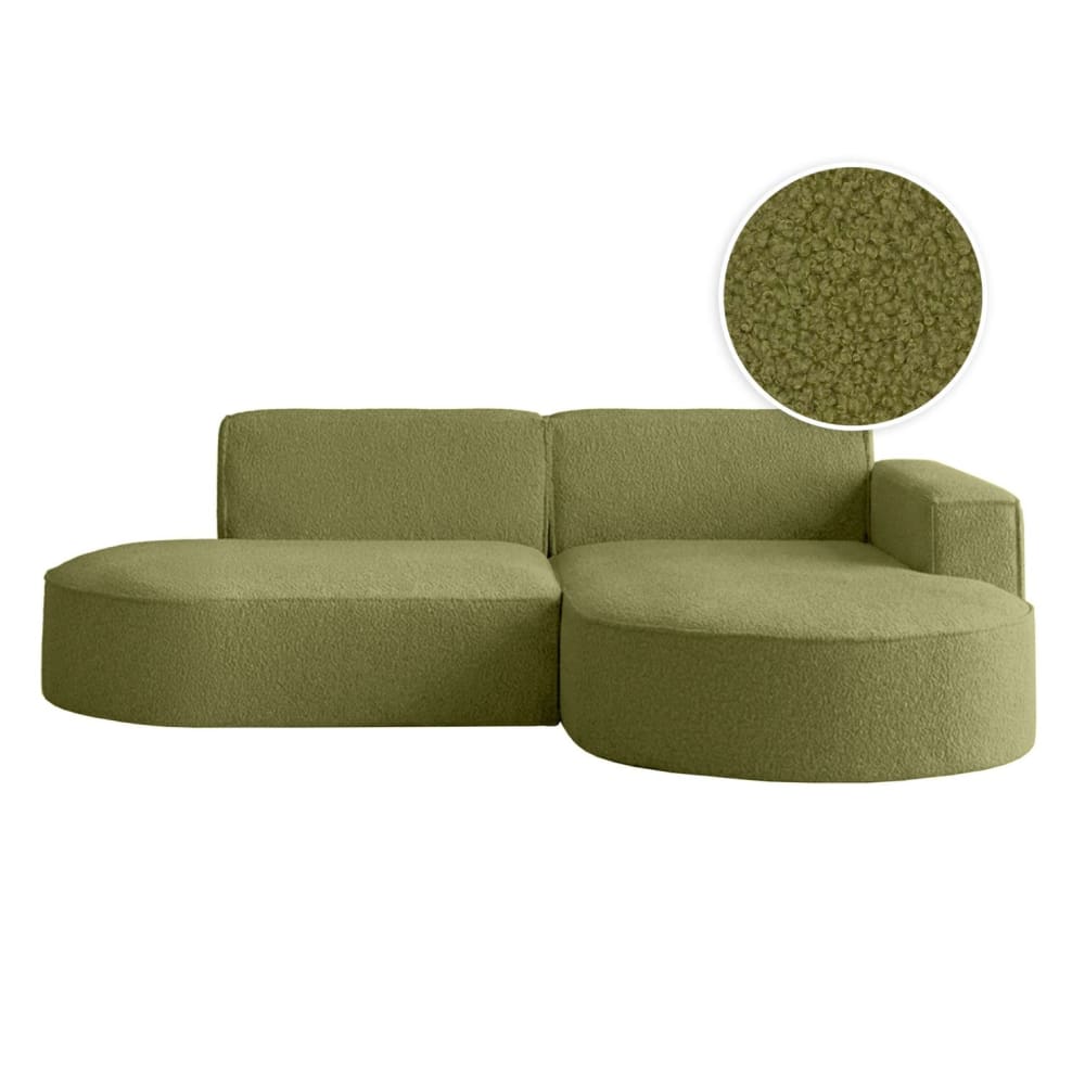 Canapé d'angle droit 4 places MARLA en tissu bouclette - Vert kaki