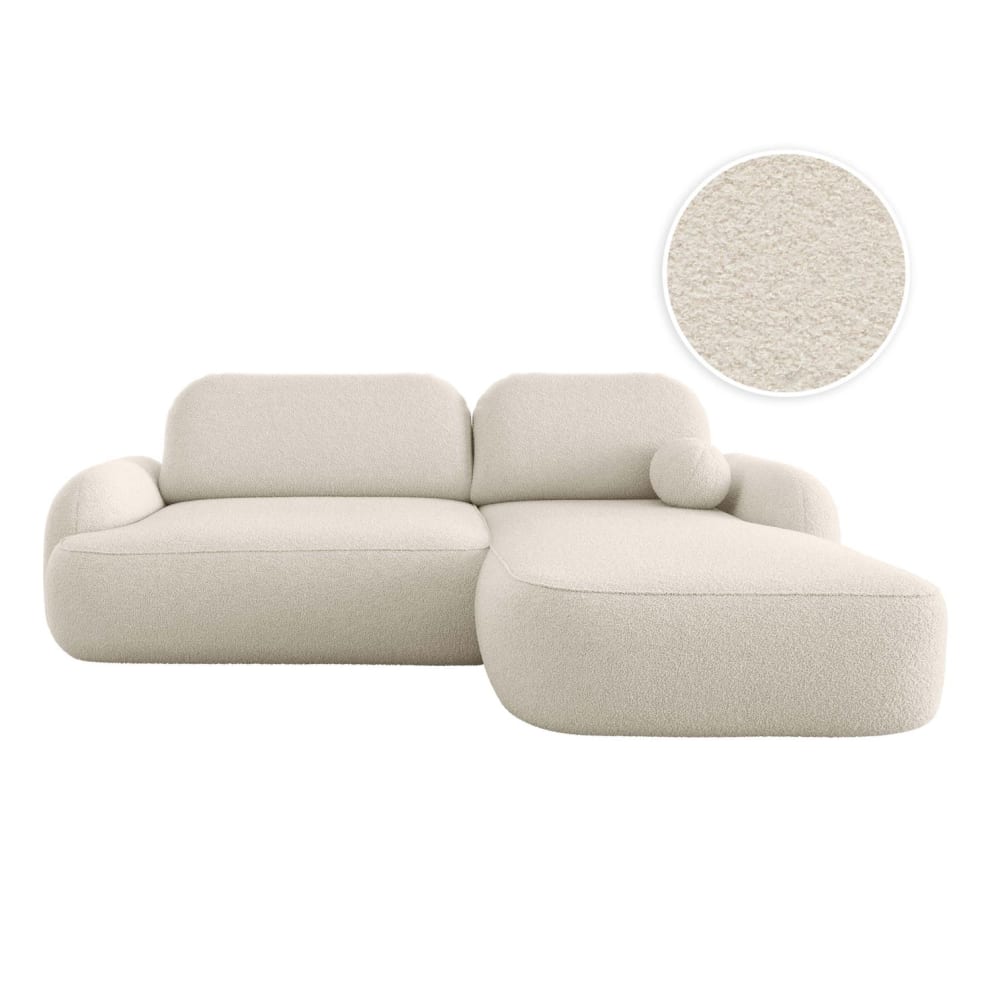 Canapé d'angle droit convertible 4p MILLY en tissu bouclette beige