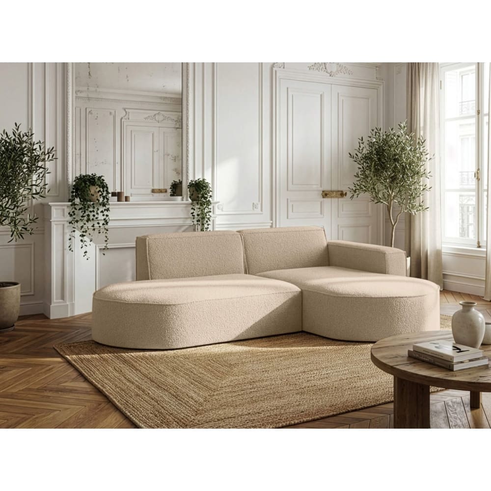 Canapé d'angle droit 4 places MARLA en tissu bouclette - Beige