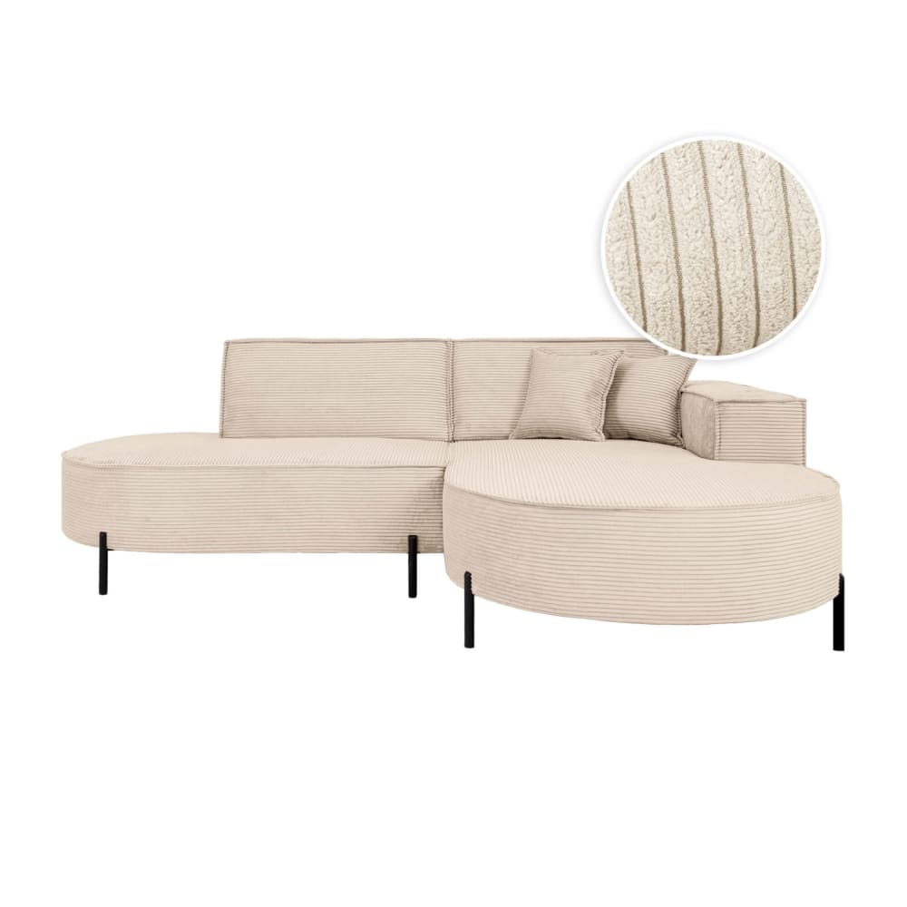 Canapé d'angle droit 4 places MARLON en velours côtelé beige