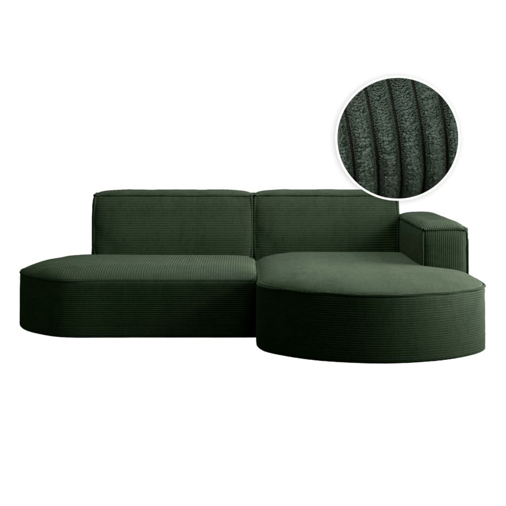 Canapé d'angle droit 4 places MARLA en velours côtelé - Vert foncé