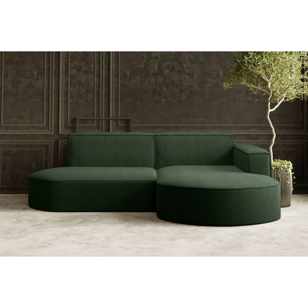 Canapé d'angle droit 4 places MARLA en velours côtelé - Vert foncé