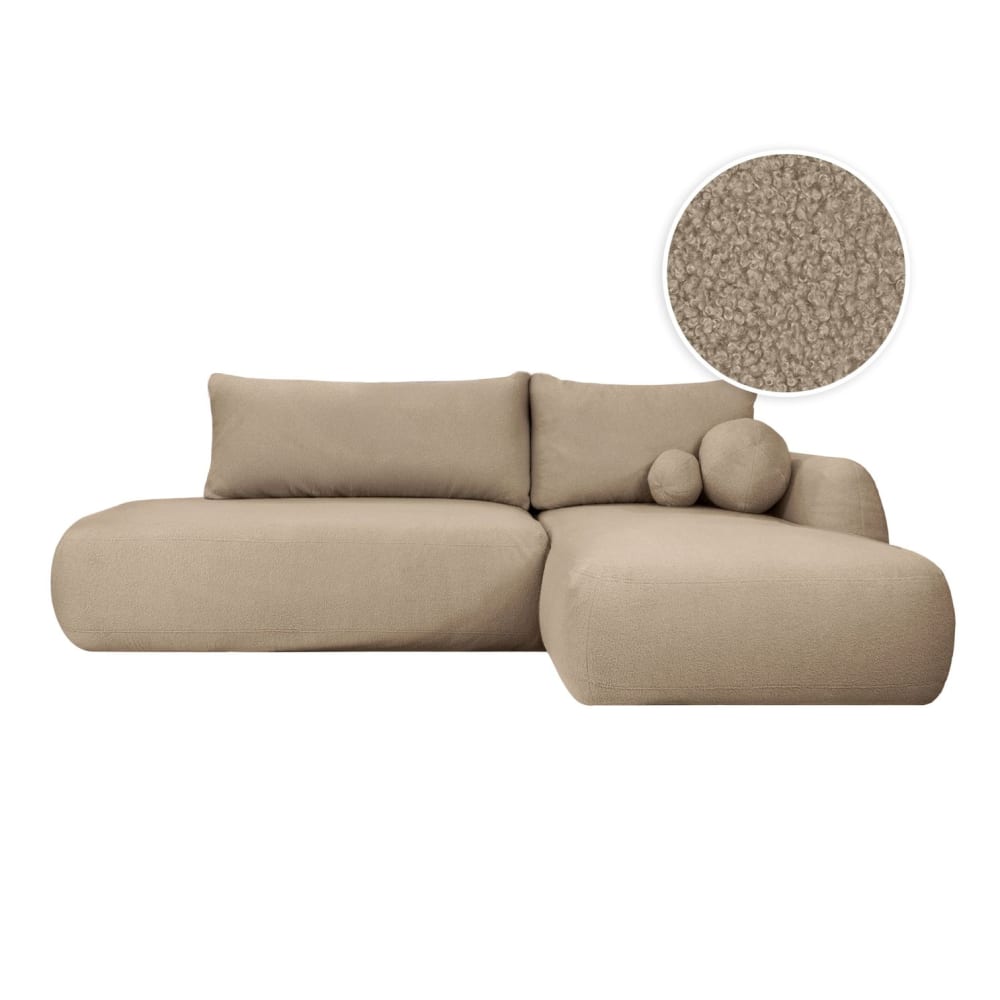 Canapé d'angle droit convertible 5p FABIO en tissu bouclette - Taupe