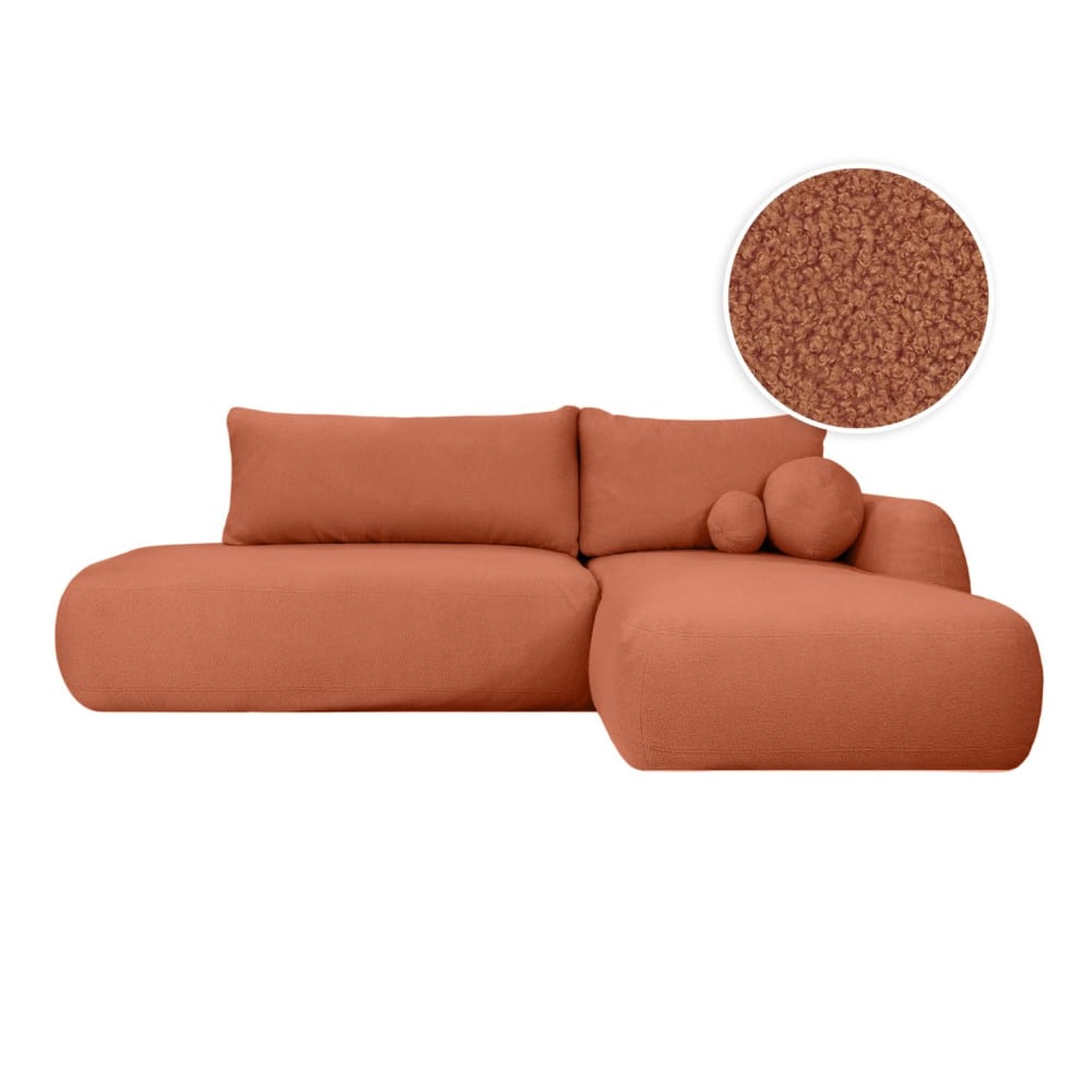 Canapé d'angle droit convertible 5p FABIO en tissu bouclé terracotta