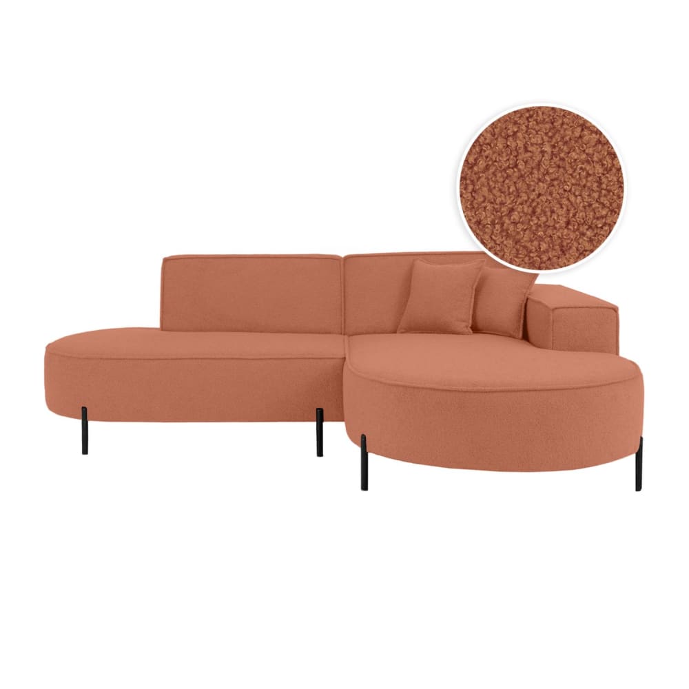 Canapé d'angle droit 4 places MARLON en tissu bouclette terracotta