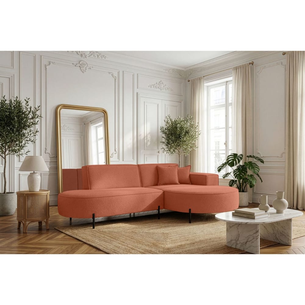 Canapé d'angle droit 4 places MARLON en tissu bouclette terracotta