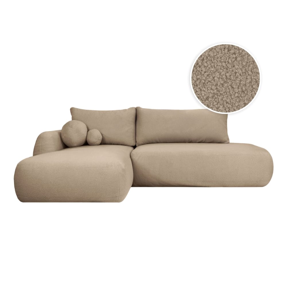 Canapé d'angle gauche convertible 5p FABIO en tissu bouclette - Taupe