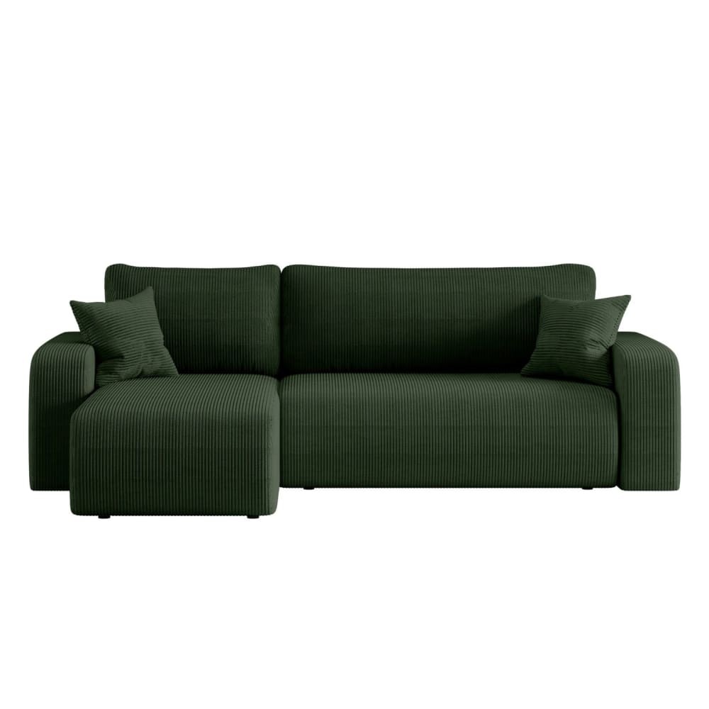 Canapé d'angle convertible 4 places en velours côtelé vert foncé