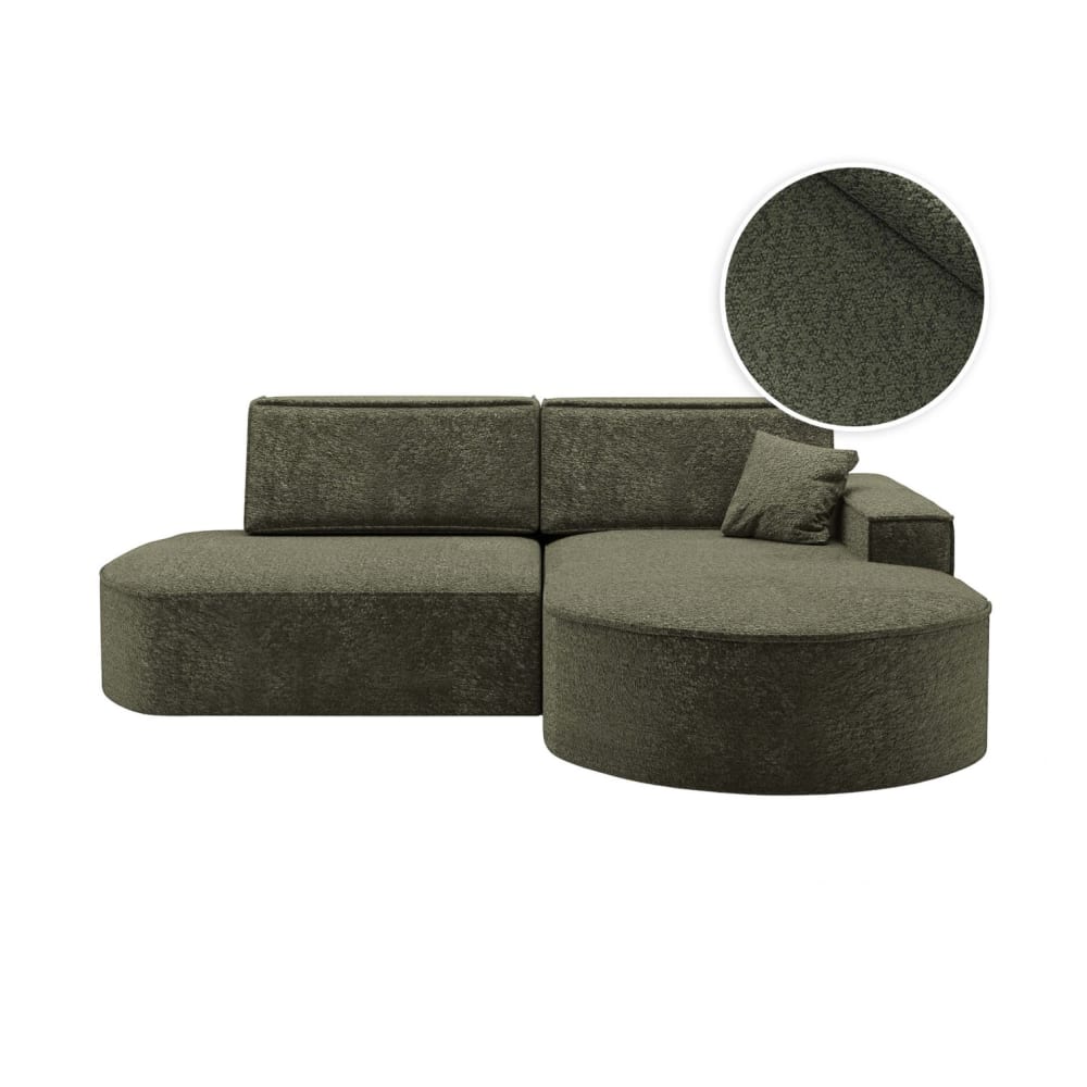 Canapé d'angle droit convertible 4pl MARLO tissu chenille vert foncé