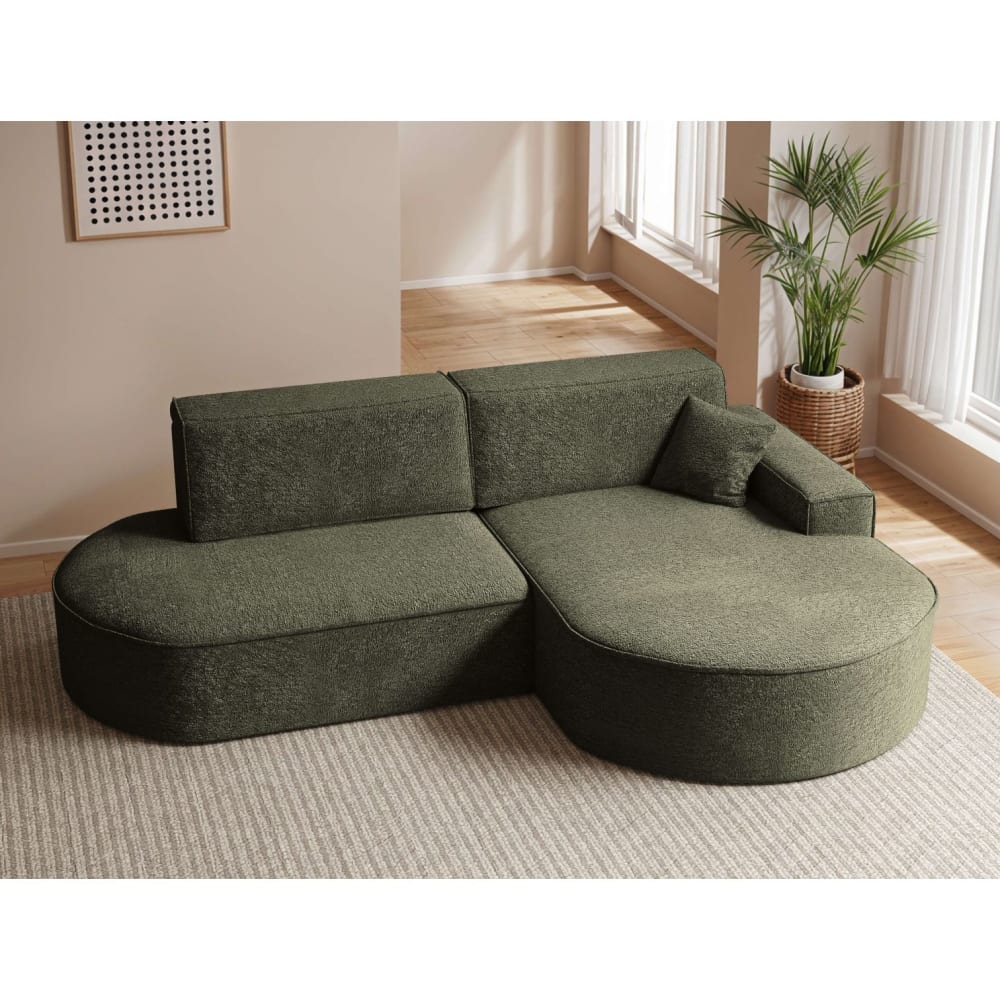 Canapé d'angle droit convertible 4pl MARLO tissu chenille vert foncé