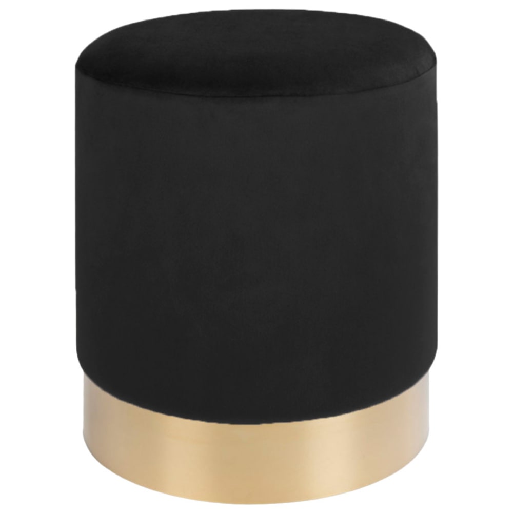 Pouf en velours noir, socle couleur laiton ø34 cm