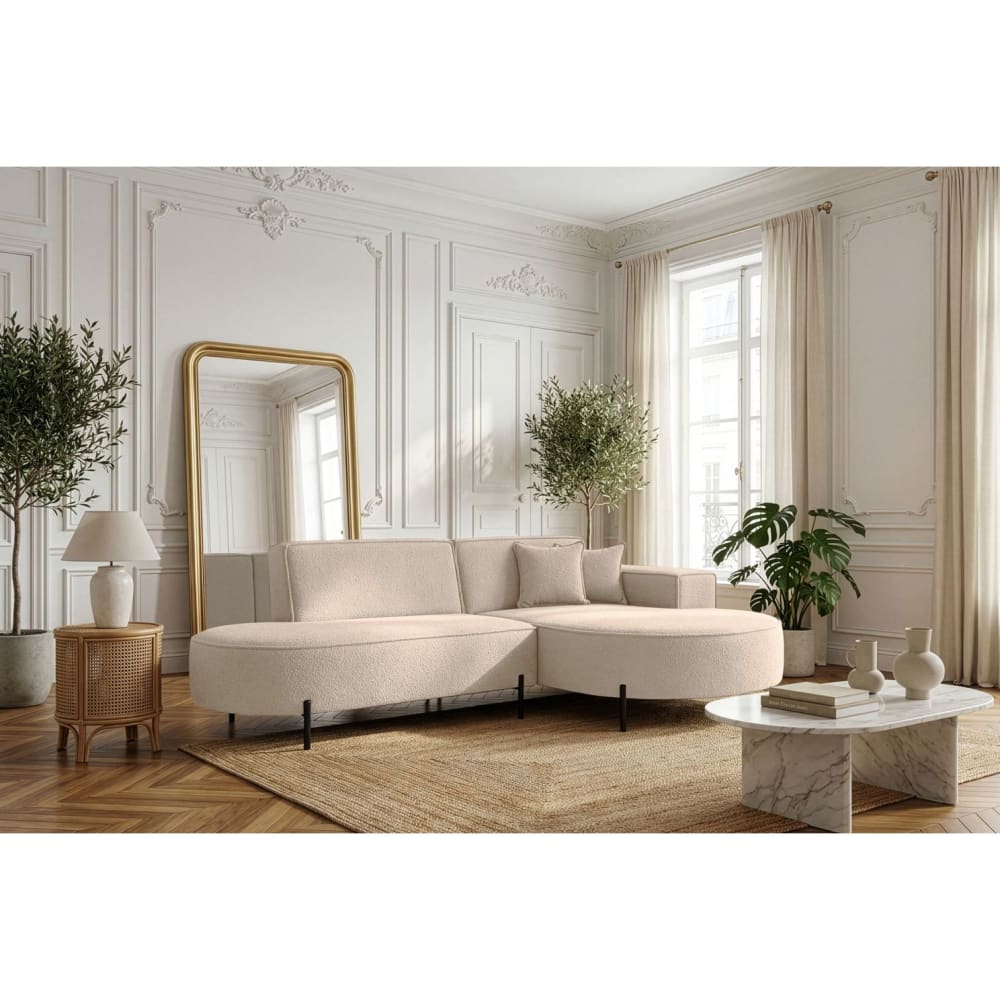 Canapé d'angle droit 4 places MARLON en tissu bouclette beige
