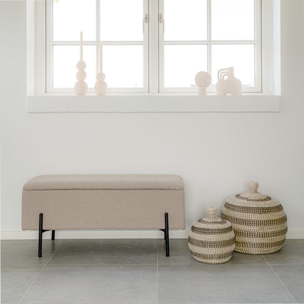 Bank mit Stauraum in beigefarbenem Bouclé-Stoff 95 cm - Maisons
